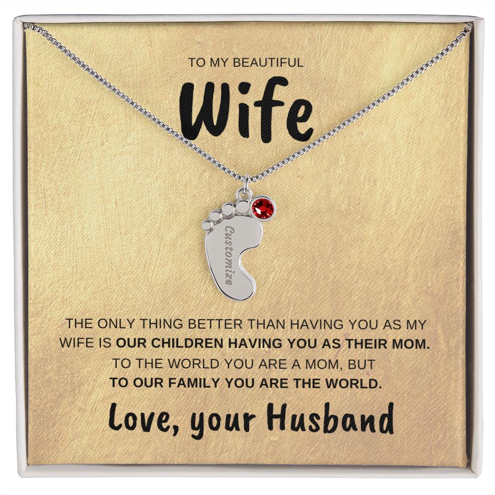 Wife | Engraved baby feet necklace | Husband