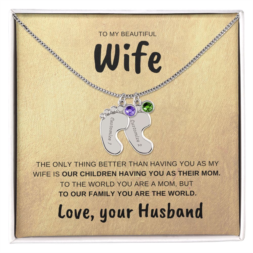 Wife | Engraved baby feet necklace | Husband