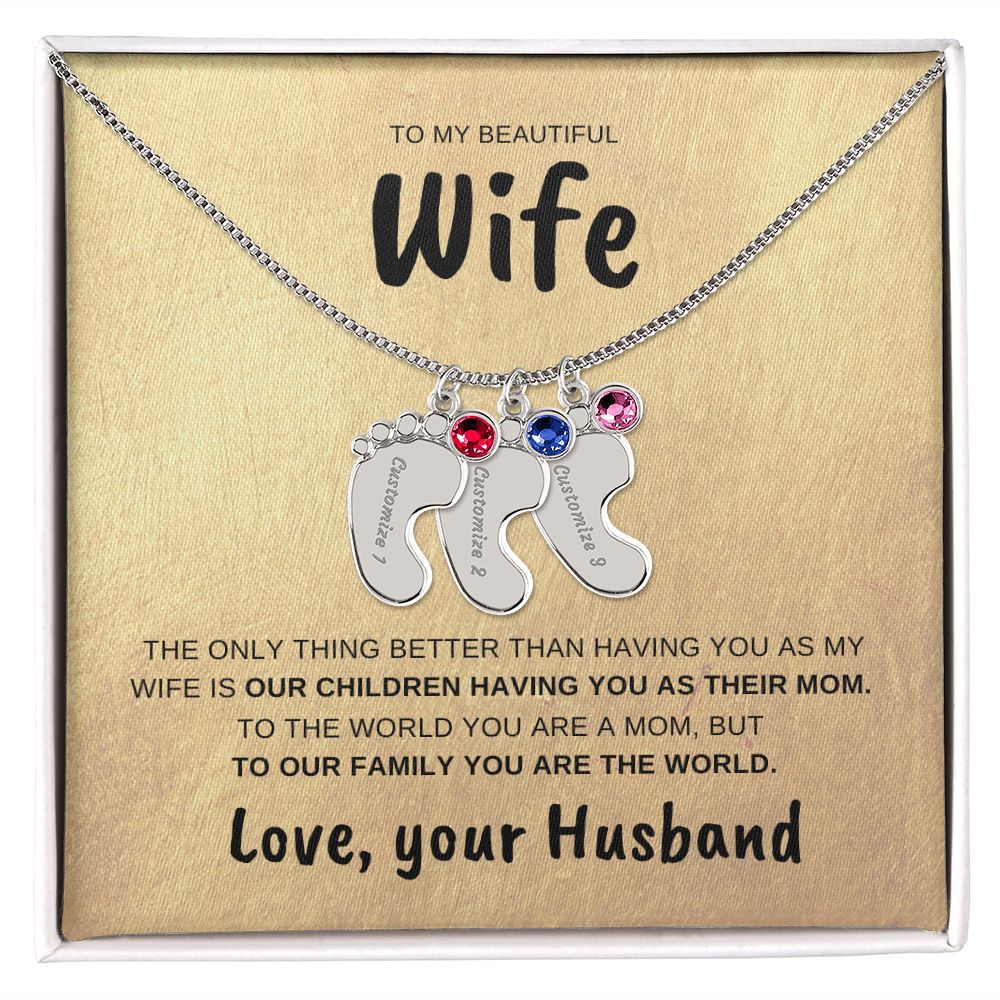 Wife | Engraved baby feet necklace | Husband