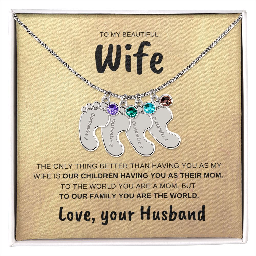 Wife | Engraved baby feet necklace | Husband