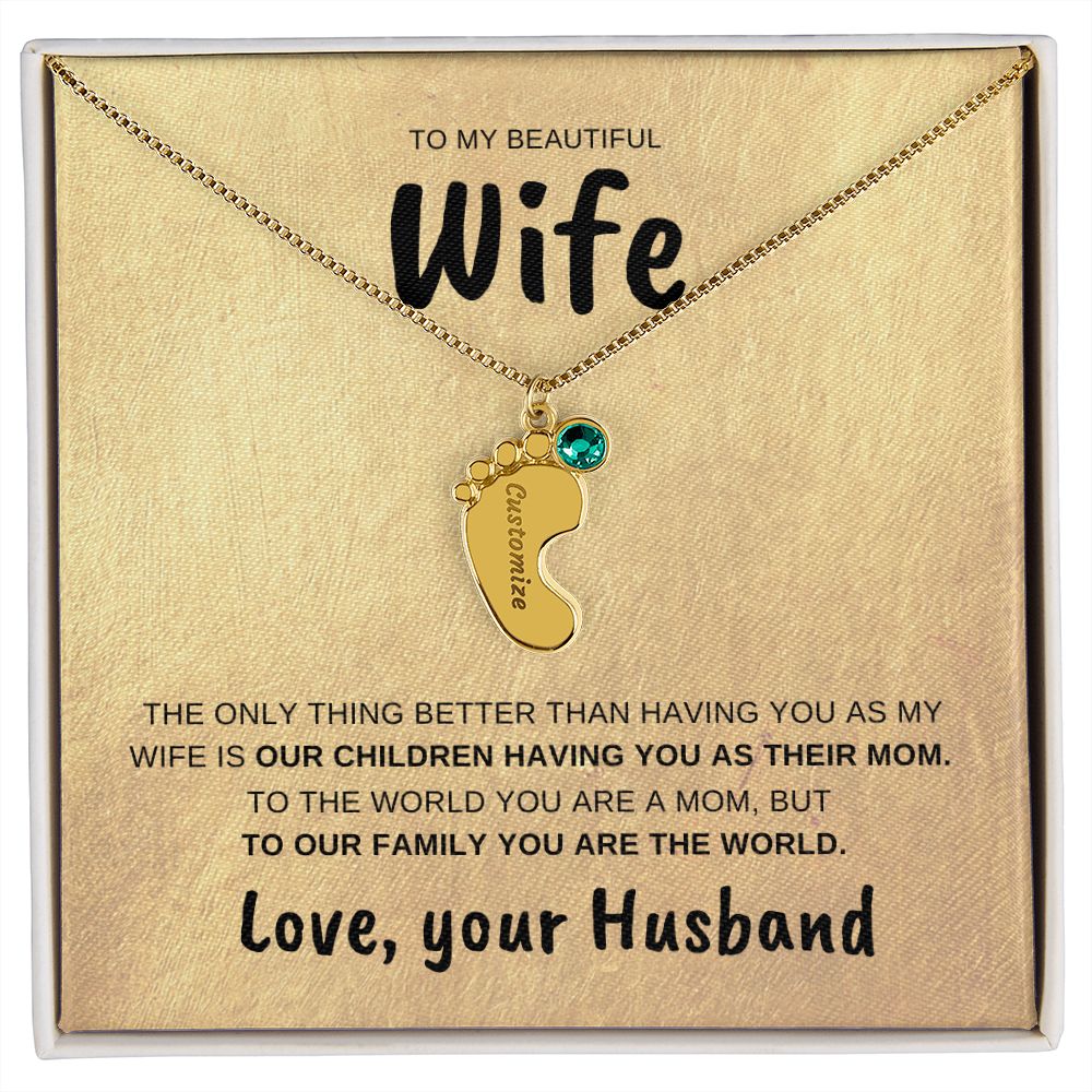 Wife | Engraved baby feet necklace | Husband