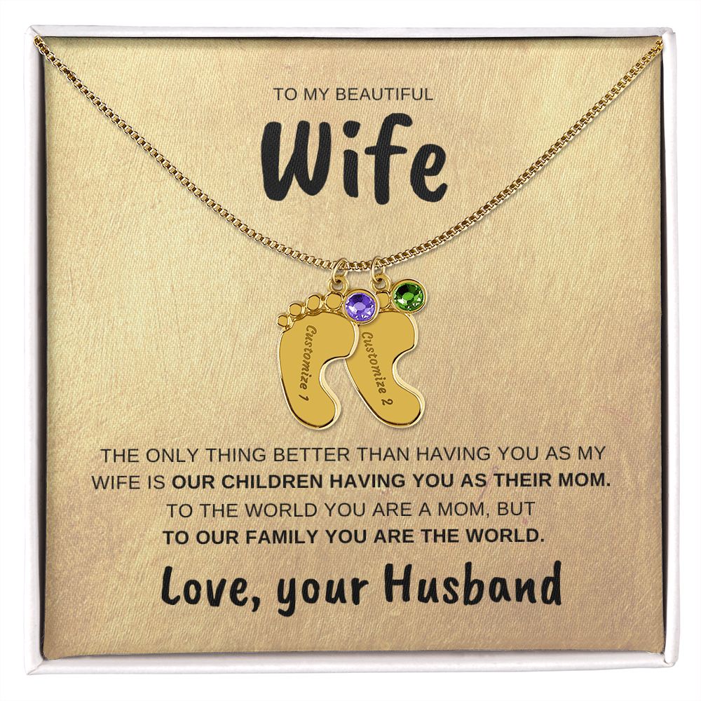 Wife | Engraved baby feet necklace | Husband