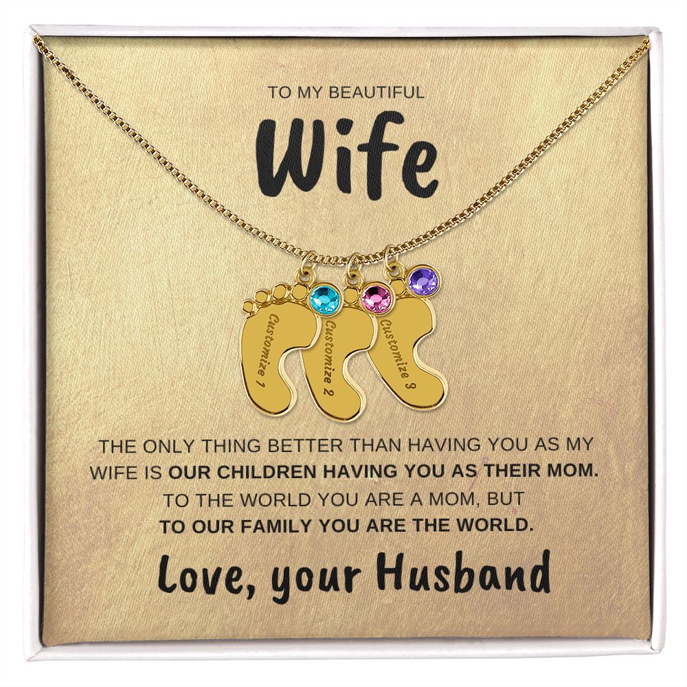 Wife | Engraved baby feet necklace | Husband