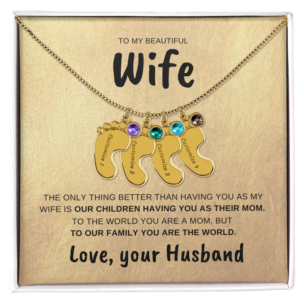 Wife | Engraved baby feet necklace | Husband