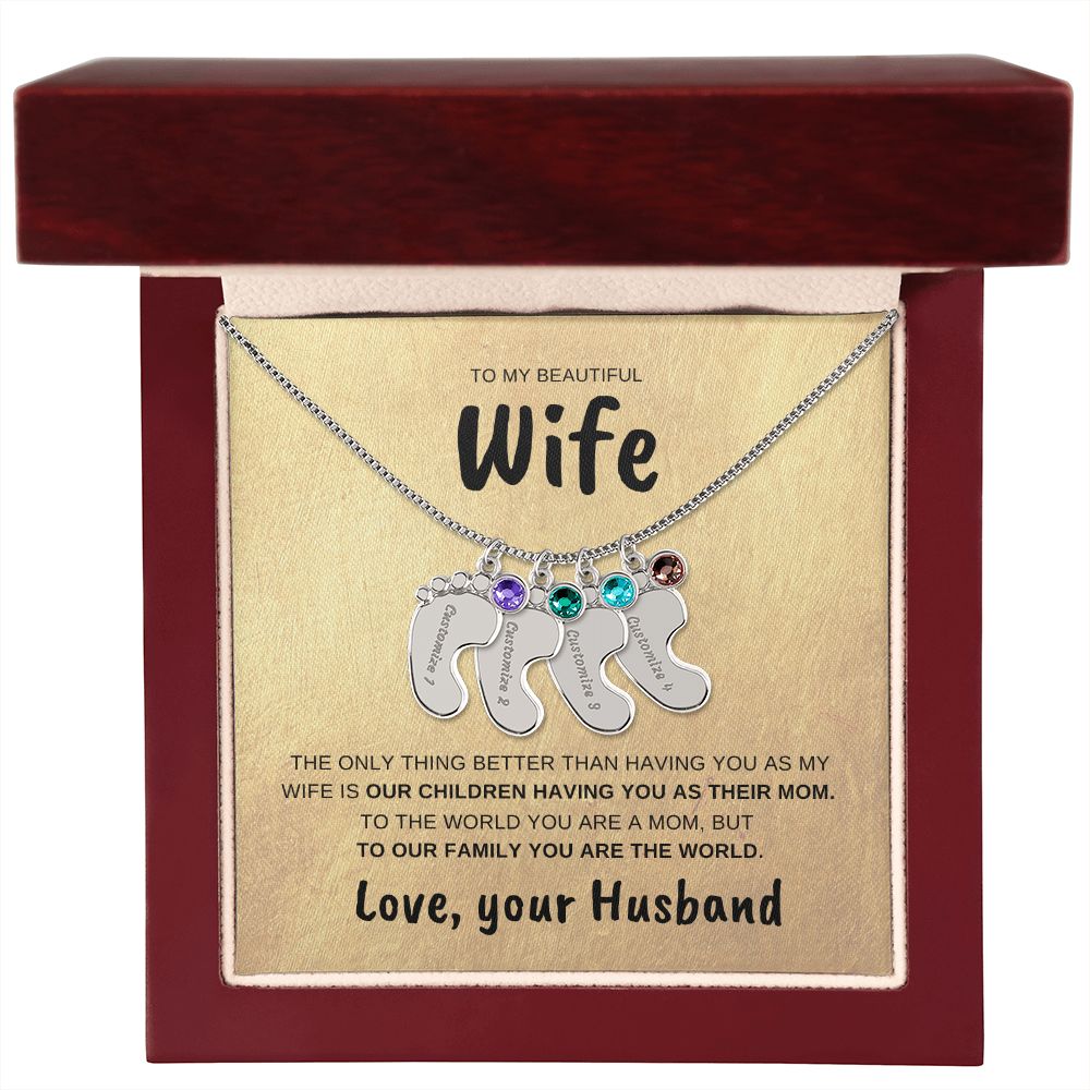 Wife | Engraved baby feet necklace | Husband