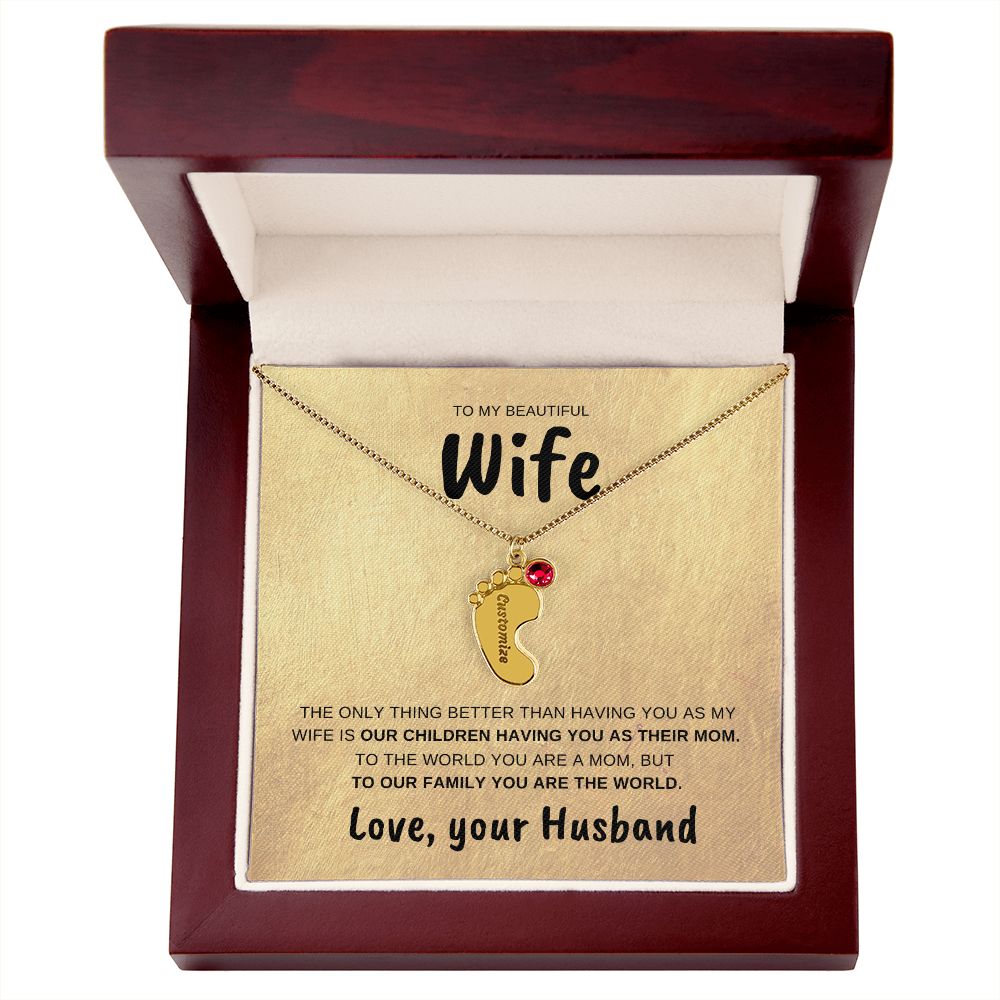 Wife | Engraved baby feet necklace | Husband