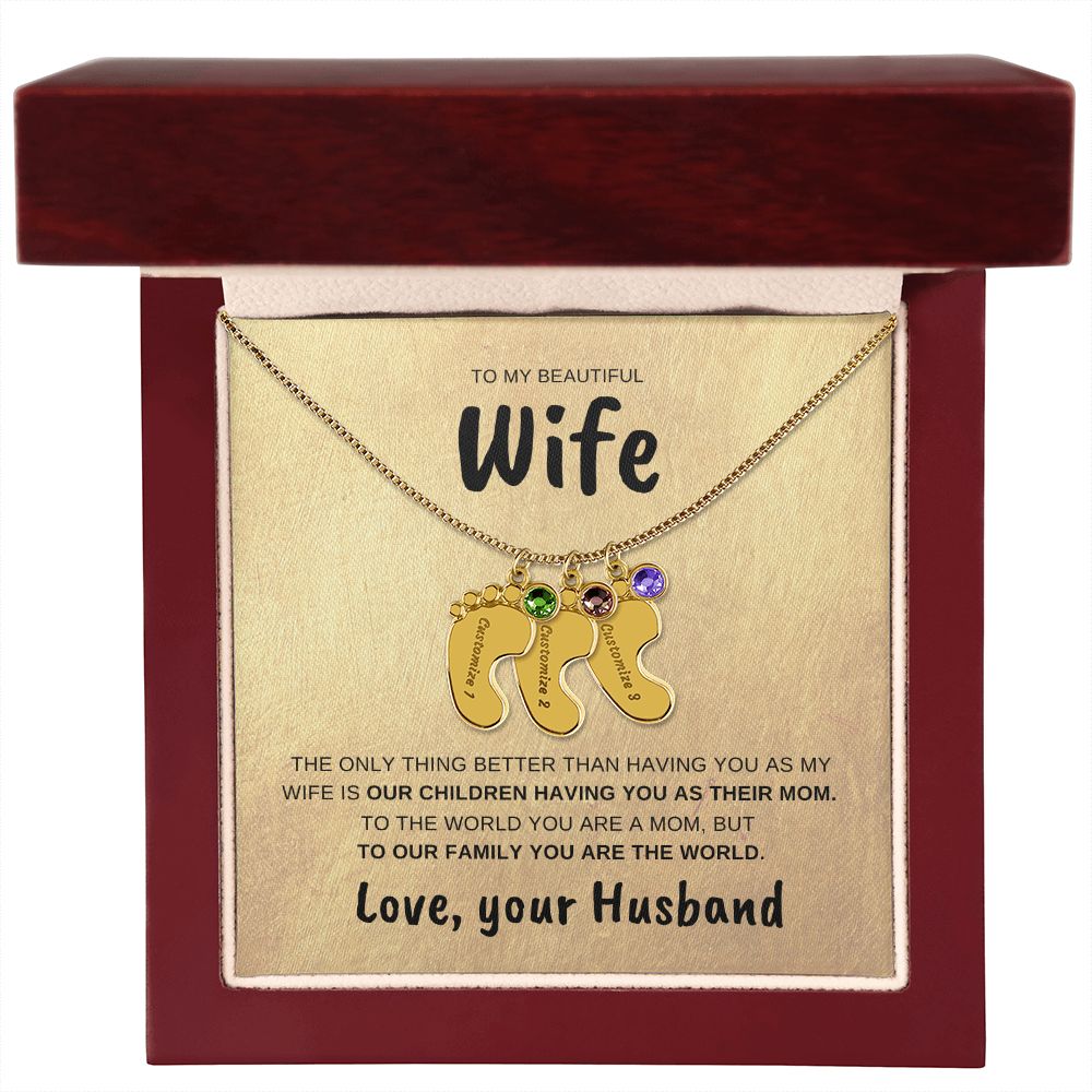 Wife | Engraved baby feet necklace | Husband