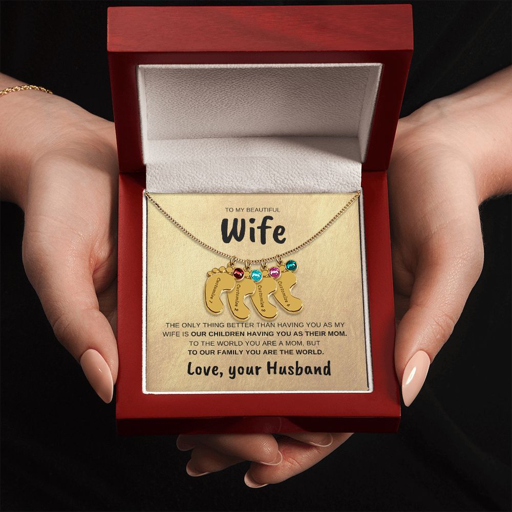 Wife | Engraved baby feet necklace | Husband