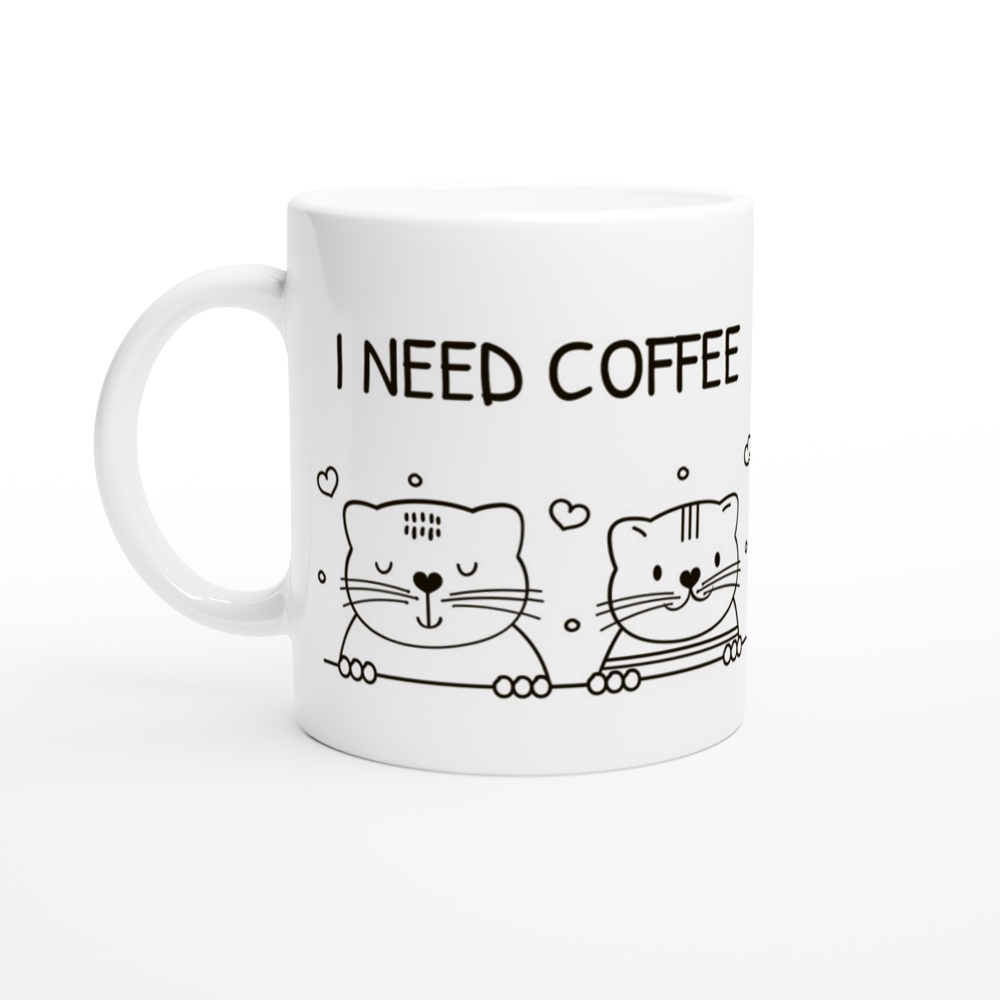 Mac I Need Coffee - Cat Lover White 11oz Ceramic Mug