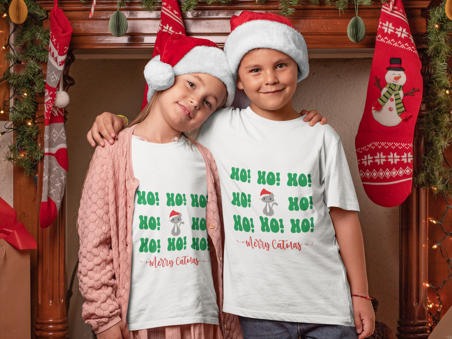 Christmas Ho Ho Cat Classic Kids Crewneck T-shirt